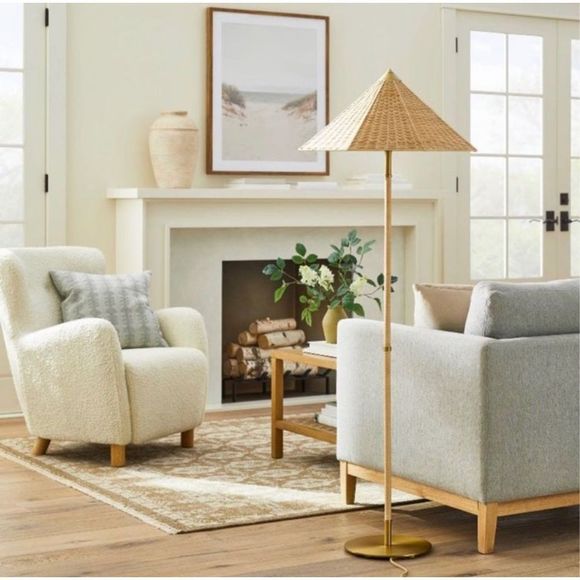 Floor Lamp Gold Iron with Tapered Rattan Shade Studio McGee Threshold - Picture 3 of 5